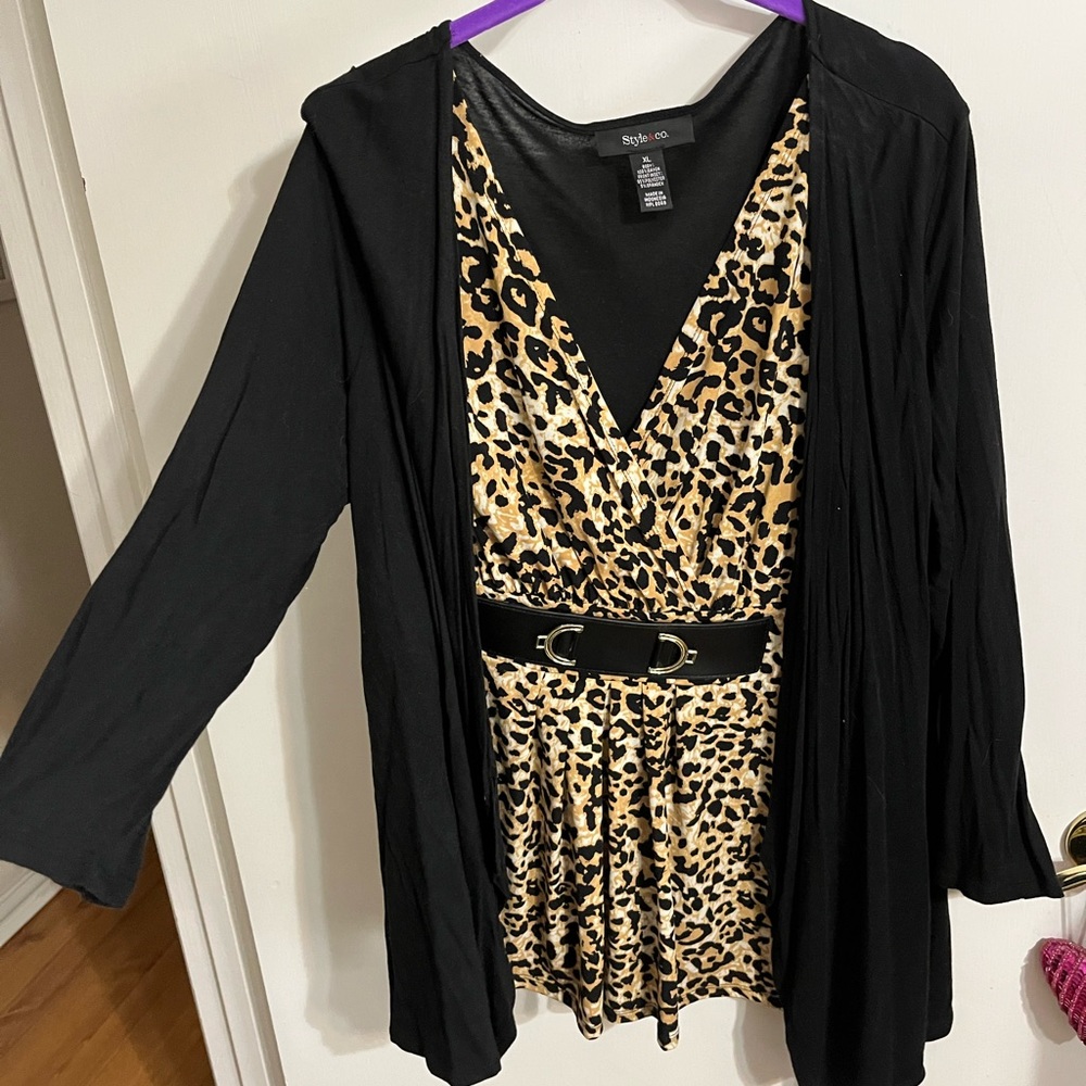 XL Style & Co black and leopard print shirt